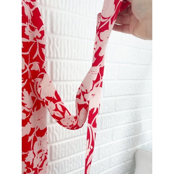 ASOS Jumpsuit Size 2 Red Floral Deep V Neck Summer Attached Belt - Picture 5 of 11